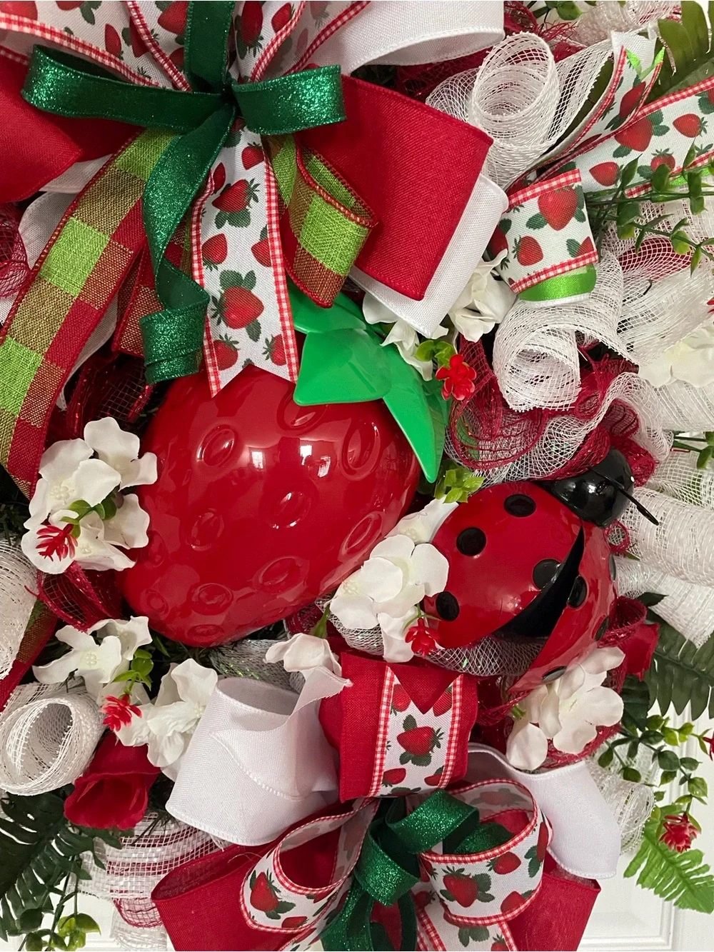 Festive Red Ladybug and Strawberry Door Wreath